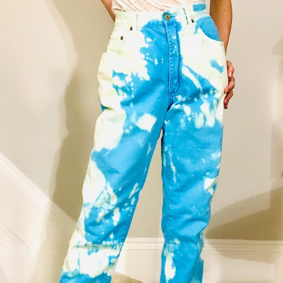 Vintage ESPRIT vibrant turquoise denim mom jean hand painted!! - Picture 14 of 16